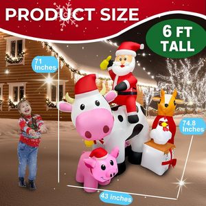 Escena Navideñ<span class=keywords><strong>a</strong></span> Inflable <span class=keywords><strong>de</strong></span> 6 Pies con Santa Claus, Vaca, Cerdo, Pollo y Regalos, con Luces LED para Decoración Interior y Exterior - Product Image 2