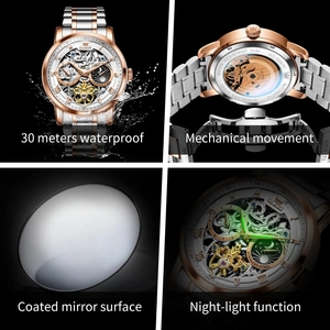 Drop Shipping OLEVS 6670 Men Watch Luxury Brand Skeleton Mechanical Watch Moon Phase Stainless Steel Watch For Man High Quality - Product Image 5