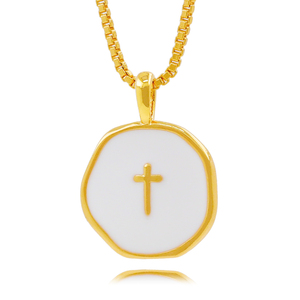 Collar con Colgante de Moneda Chapado en Oro de 18K al por Mayor, Dijes Redondos de Estrellas, Luna, Abeja y Cruz de Esmalte Colorido, Joyería de <span class=keywords><strong>Moda</strong></span> para Mujer - Product Image 2