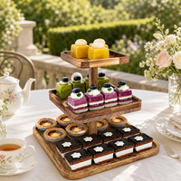 Plateau à cupcakes carré à plusieurs niveaux en bois d'acacia, sans BPA, écologique, fabrication directe OEM ODM, pour traiteur, banquet, buffet, pâtisserie