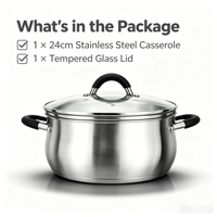 Ensemble de casseroles en acier inoxydable, style américain, avec couvercles en verre, compatibles induction et gaz, sans revêtement, écologiques, lavables au lave-vaisselle
