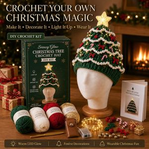 Kit de Ganchillo de Alta Calidad para Árbol de Navidad, Juego de Materiales de Ganchillo, con Adorno en Forma de Estrella, Gorro Navideño de Ganchillo - Product Image 1