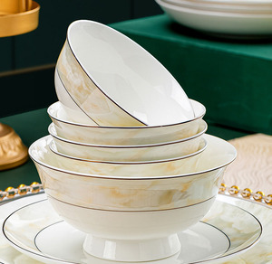 Directo de fábrica Estilo europeo Trazado 23 piezas de vajilla de cerámica Set Herry Gold Five People Dining Bone China Vajilla Set - Product Image 3