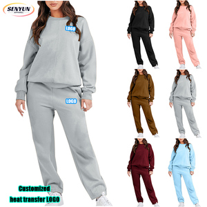 Hot Sell <strong>Plus</strong> <strong>Size</strong> Blank Sports Crewneck <strong>Pullover</strong> Custom Logo Autumn Winter Gym Sexy Tracksuits 2 Piece Elegant Women'S Sets - Product Image 1