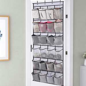 Classic Design White Hanging Shoe Organizer <b>Storage</b> Bag 28 Mesh Pockets Over-the-Door <b>Fabric</b> Rack With Metal Hooks - Product Image 5