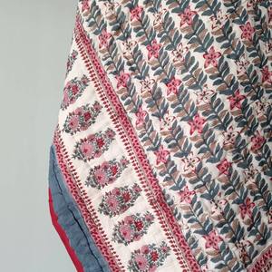 Jaipuri Floral Cotton Block Print Cotton Quilt Indian Block Print <b>Bedding</b> Hand Block Printed Quilt for All Season - Product Image 1