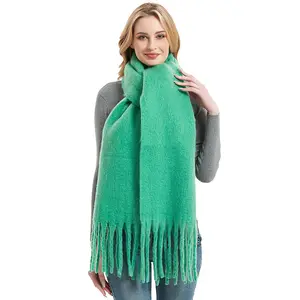 Wholesale Winter Chunky Solid Color Large Cashmere Scarf Plain Soft Warm Heavyweight Scarf for Women Thick Tassel Pashmina Shawl