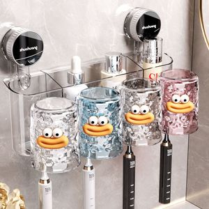 Suction Cup <b>Toothbrush</b> <b>Holder</b> Wall Mounted Transparent Storage Rack For Rinsing Cups <b>Toothbrushes</b> And Toothpaste - Product Image 1