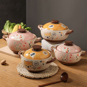 Marmite en argile résistante à la chaleur pour réchaud à gaz 2.8 L 4.5 L Marmite en céramique avec couvercle pour soupe de riz et de viande - Product Image 2