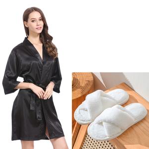 Kimono de Satén de Seda Suave <span class=keywords><strong>y</strong></span> Elegante para <span class=keywords><strong>Novia</strong></span>, con Juego de Pantuflas Blancas Afelpadas, Accesorio de Moda para <span class=keywords><strong>Novia</strong></span> <span class=keywords><strong>y</strong></span> Damas de Honor - Product Image 1