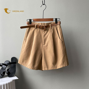 Vente en gros de shorts en polyester pour femmes taille haute avec logo personnalisé avec poche pantalon <span class=keywords><strong>court</strong></span> décontracté respirant à jambes larges pour femmes - Product Image 3