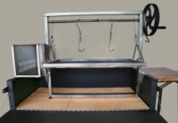Barbecue à charbon de bois argentin à 2 brochettes auto-rotatives - Acier thermolaqué pliable pour camping intérieur/extérieur, sans fumée, avec chariot et flamme