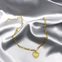 Bracelet de cheville avec breloque cœur initiale, chaîne Figaro, pendentif lettre personnalisé, bijoux de plage délicats pour femmes et filles, vente en gros