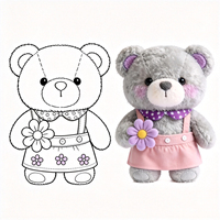 En gros Ours en peluche gris avec robe, Ours en peluche avec fleur violette, Ours en peluche mignon