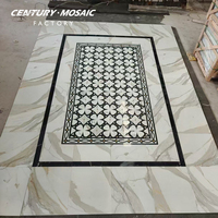 Centurymosaic Mosaïque de pierre naturelle blanc et noir, carreaux de marbre Calacatta Gold Nero Marquina, mosaïque rectangulaire découpée au jet d'eau, médaillon de sol en marbre