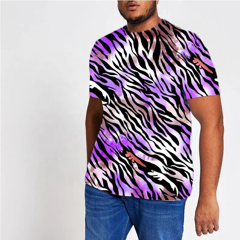 Summer high quality short sleeve plus size shirt men cotton black big size digital printed purple zebra t shirt