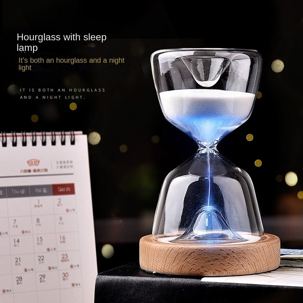 Modern Glass 30/50 Minutes 8/24 Hours Virtual LED Hourglass Sand Watch Timer with Luminova