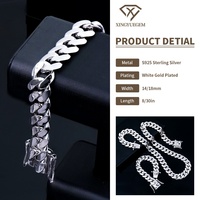 Collier cubain personnalisé pour homme, style hip-hop, en argent sterling 925 durable, plaqué rhodium or blanc, avec moissanite 18 mm, finition polie, maillons simples