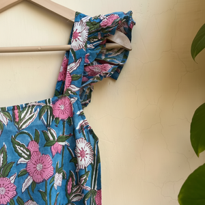 Robe en coton indien brodée de fleurs vintage imprimée à la main pour femmes robe tunique indienne à col carré - Product Image 1