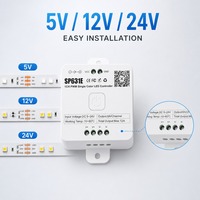 Contrôleur de bande LED musicale PWM 1 canal SP631E DC5-24V avec variateur d'intensité via application, télécommande RF 2.4G, synchronisation musicale, couleur unique, garantie 3 ans, 6A max.