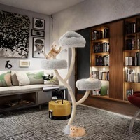 Arbre à chat 3 niveaux de luxe moderne avec plateforme de saut, balles suspendues, poteaux à gratter en sisal et emballage en carton écologique