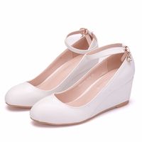 Nouvelles chaussures de mariée à talons compensés blancs à bout rond de 5,5 cm, chaussures compensées à plateforme, chaussures de mariée compensées