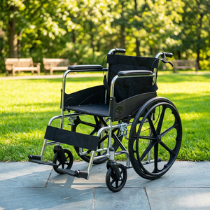 Silla de Ruedas Manual de Acero Negra, Ligera, Portátil y Plegable con 1 Año de Garantía, Certificación CE, Capacidad de Peso de 100-120 kg - Product Image 1