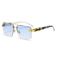 Lunettes de soleil carrées demi-cerclées pour femmes, bords taillés en diamant, motif marbré, branches effet bois, protection solaire UV400 transfrontalière