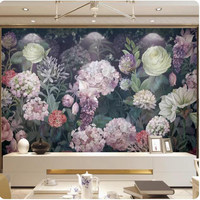 Kain Dinding TV Anti Air Motif Bunga Peony Tradisional Amerika Eropa 5D untuk Ruang Tamu, Wallpaper Video Apartemen