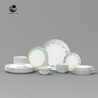 Vaisselle en céramique élégante garnie de vert Ensemble de vaisselle en porcelaine de qualité supérieure Poterie fine Vaisselle de table classique
