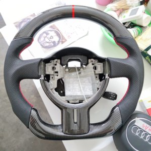 Volant en fibre de carbone en forme de D de 380 mm personnalisé par l'usine YLC, surpiqûres en cuir rouge, pièces automobiles pour <span class=keywords><strong>Toyota</strong></span> AE86 Subaru BRZ FRS <span class=keywords><strong>GT</strong></span> - Product Image 4