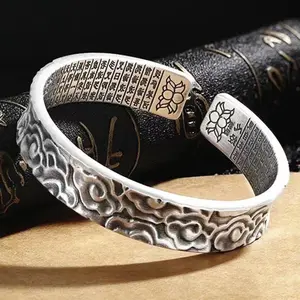 Retro fashion foot-silver Xiangyun heart channel Thai silver men's bracelet men's and women's national wind open bracelet