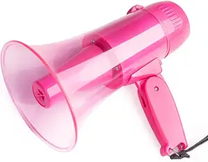 Portable Megaphone 20 Watt Power Megaphone Speaker Voice and Siren/Alarm Modes with Volume Control and Strap (Transparent Pink)