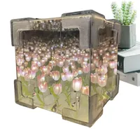 Cadeau de fête des mères fait à la main bricolage magique Cube Tulipan veilleuse matériel paquet Tulipe avec lumière artificielle Led Tulip miroir lampe
