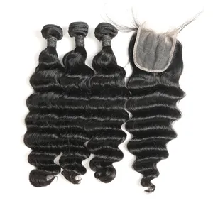 כנה 100% שיער טבעי אריגה, לציפורן מיושרת שיער לא מעובד ברזילאי הארכת שיער טבעי weave חבילות עם סגירה