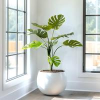 Tanaman Daun Monstera Buatan Simulasi Tinggi dalam Pot, Daun Philodendron Palsu untuk Dekorasi Dalam Ruangan