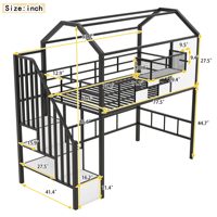Lit superposé moderne en métal pour deux personnes/demi-lits XL avec escalier et rangement, réglable, écologique, durable, sans sommier, noir, pour tout-petits et enfants