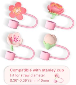 Couvercle de paille <span class=keywords><strong>rose</strong></span> pour 40 30 Oz, capuchon de paille en silicone pour fleurs, couvercle de protection de bouchons de paille <span class=keywords><strong>rose</strong></span> compatible avec le gobelet - Product Image 2