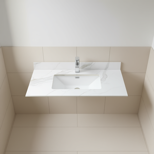 Montary Bathroom Vanity Top 37 In <b>Rectangle</b> Undermount Ceramic Sink Stone Carrara Gold - Product Image 2