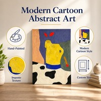 Pintura al Óleo Abstracta Divertida sobre Lienzo, Hecha a Mano, con Formas Geométricas Audaces, Grande, al por Mayor, Enmarcada, Lista para Colgar, Cuadros y Arte Mural