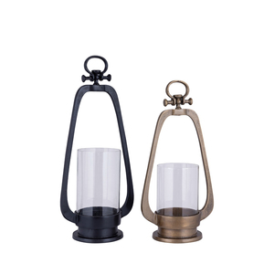 Buy Metal Lantern <b>Candle</b> Holder with Glass <b>Hurricane</b> Decorative <b>Candle</b> Stand for Table Centerpiece Home Decor - Product Image 2