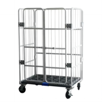 Cage de stockage industrielle, cage à roulettes, conteneur en treillis métallique robuste pliable à 4 roues, OEM 400 kg
