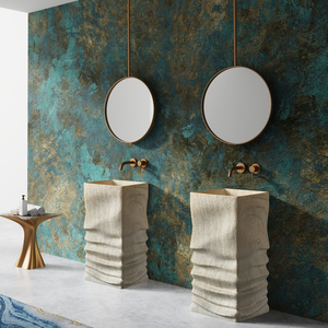 Nouveau moderne Beige carré <span class=keywords><strong>pierre</strong></span> artificielle <span class=keywords><strong>colonne</strong></span> salle de bain évier chaud nouvelle tendance piédestal lavabo pour hôtels Villas salles de bain - Product Image 3