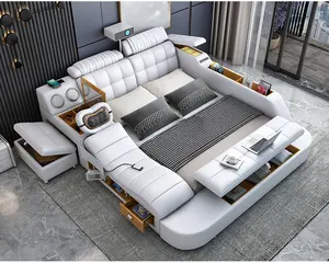 Hotsale Luxury Leather Smart Bed Multifunctional Bed Tatami King Size Platform Upholstered Fabric Soft Bed Storage Music Speaker