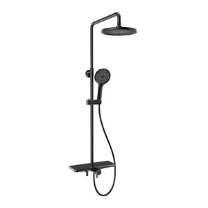 Minimalist Matte <b>Black</b> Wall Mount Thermostatic <b>Shower</b> Faucet With Rainfall <b>Head</b> And Shelf Bathroom Fixture - Product Image 3