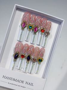 HY Tiktok Vente en gros Ongles à presser personnalisés <span class=keywords><strong>Ballerine</strong></span> Medium Coffin <span class=keywords><strong>French</strong></span> Tip avec perles en forme de cœur <span class=keywords><strong>Manucure</strong></span> en ABS à coller - Product Image 5