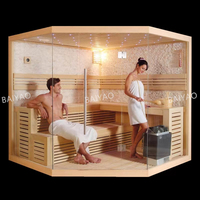 Ruang Sauna Tradisional Berkualitas Tinggi untuk 2-4 Orang, Kabin Uap Kering Dalam Ruangan, Rumah Sauna dengan Pemanas 6KW dan Lampu LED