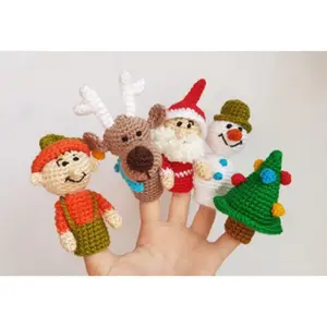 크리스마스 손가락 인형 눈사람 산타 클로스 순록 디자인 아이들을위한 크로 셰 뜨개질 amigurumi 손가락 인형