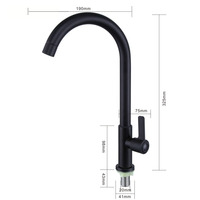 Robinet de cuisine monocommande contemporain en acier inoxydable brossé noir avec bouton poussoir et cartouche en laiton, eau froide