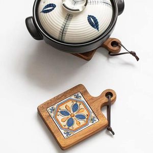 Sous-verres et dessous <span class=keywords><strong>de</strong></span> plat en bois naturel anti-brûlure pour tasses à thé chauds et casseroles - Product Image 5